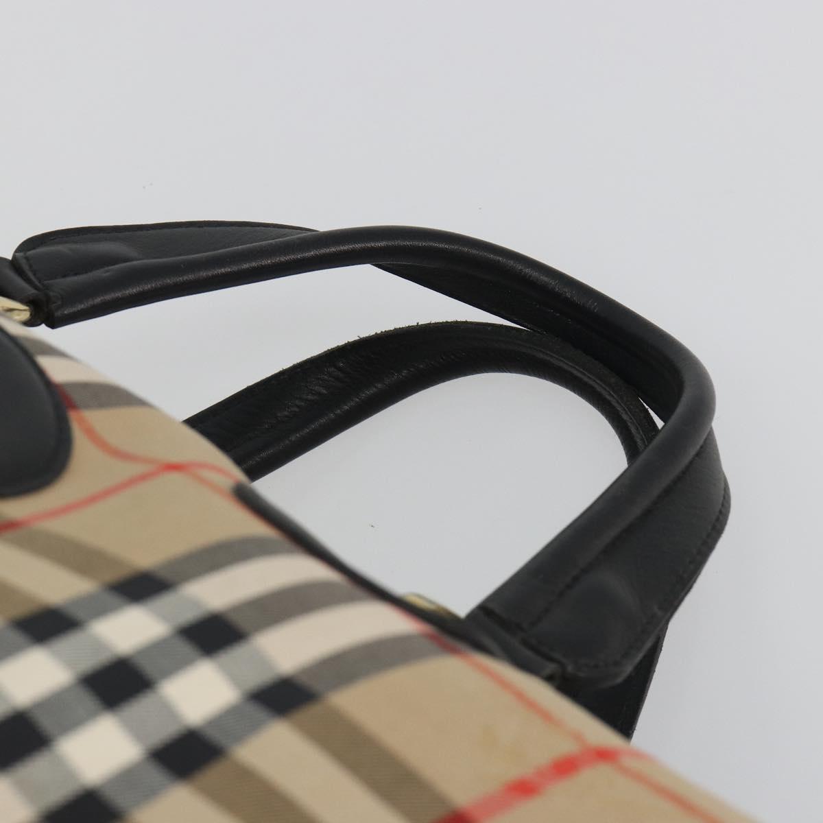 Burberrys Nova Check Boston Bag Canvas Beige Black Auth ep15288