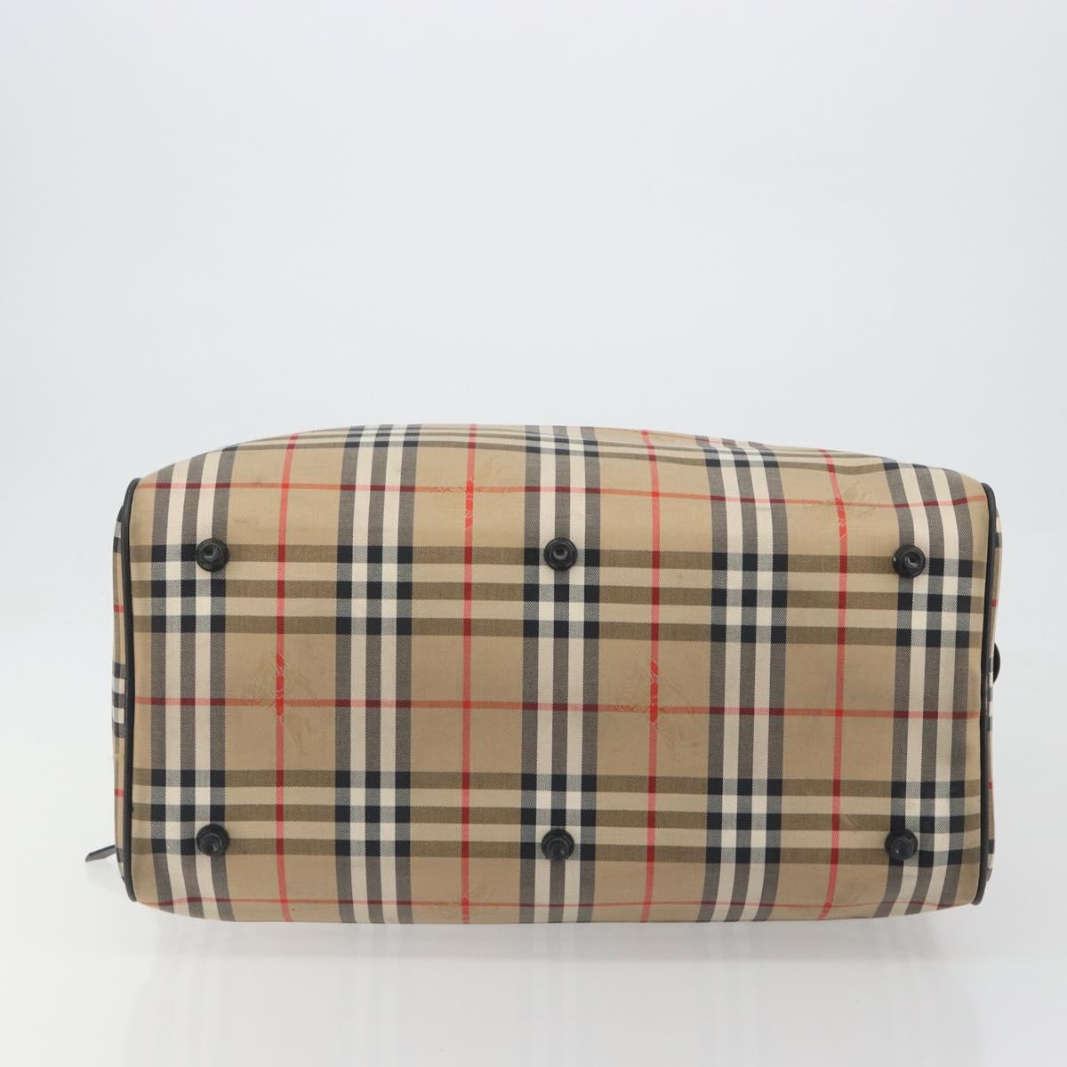 Burberrys Nova Check Boston Bag Canvas Beige Black Auth ep15288