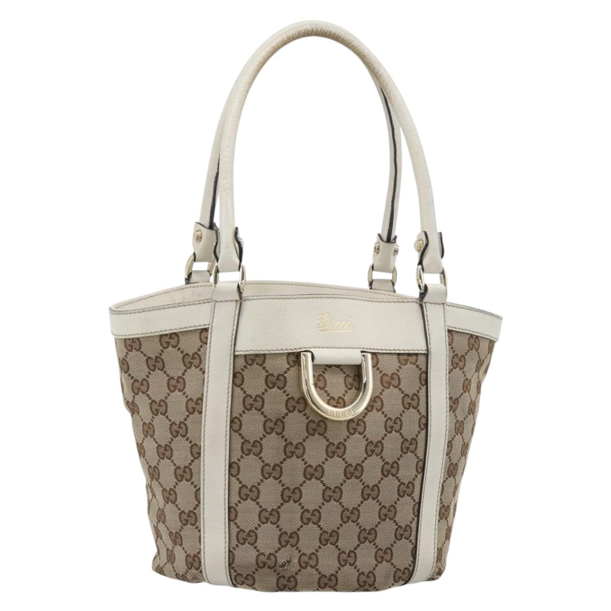 GUCCI GG Canvas Hand Bag Beige Gold Tone 211983 Auth ep15291