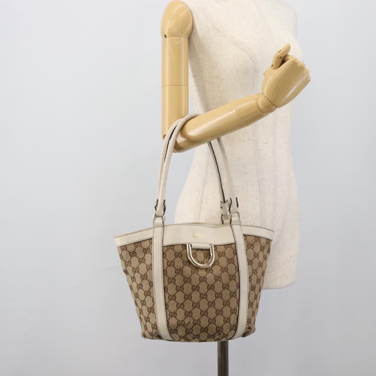GUCCI GG Canvas Hand Bag Beige Gold Tone 211983 Auth ep15291