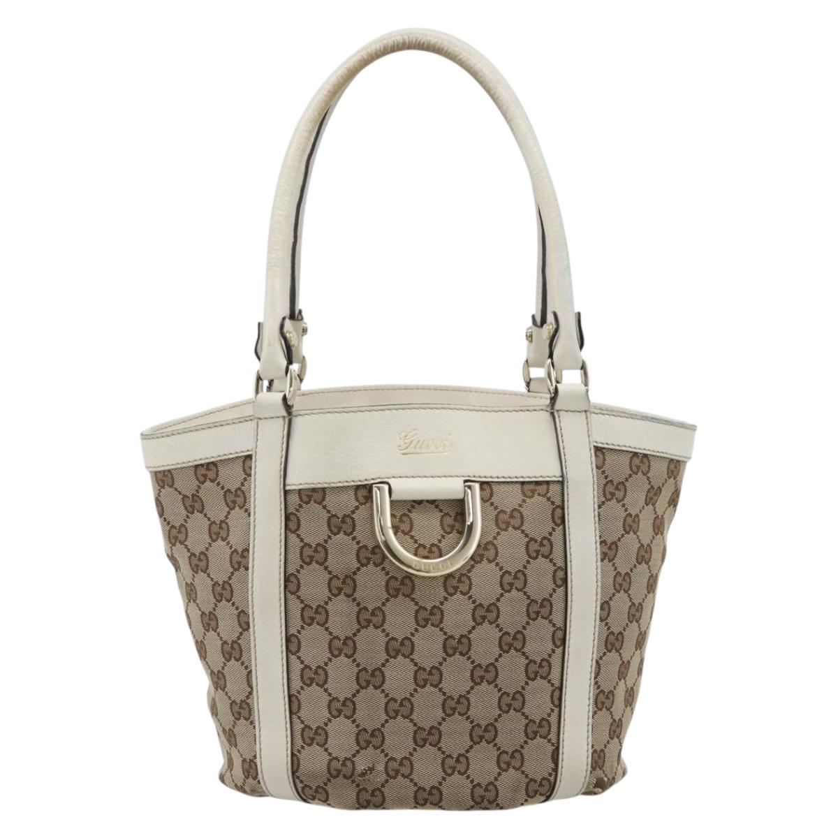 GUCCI GG Canvas Hand Bag Beige Gold Tone 211983 Auth ep15291