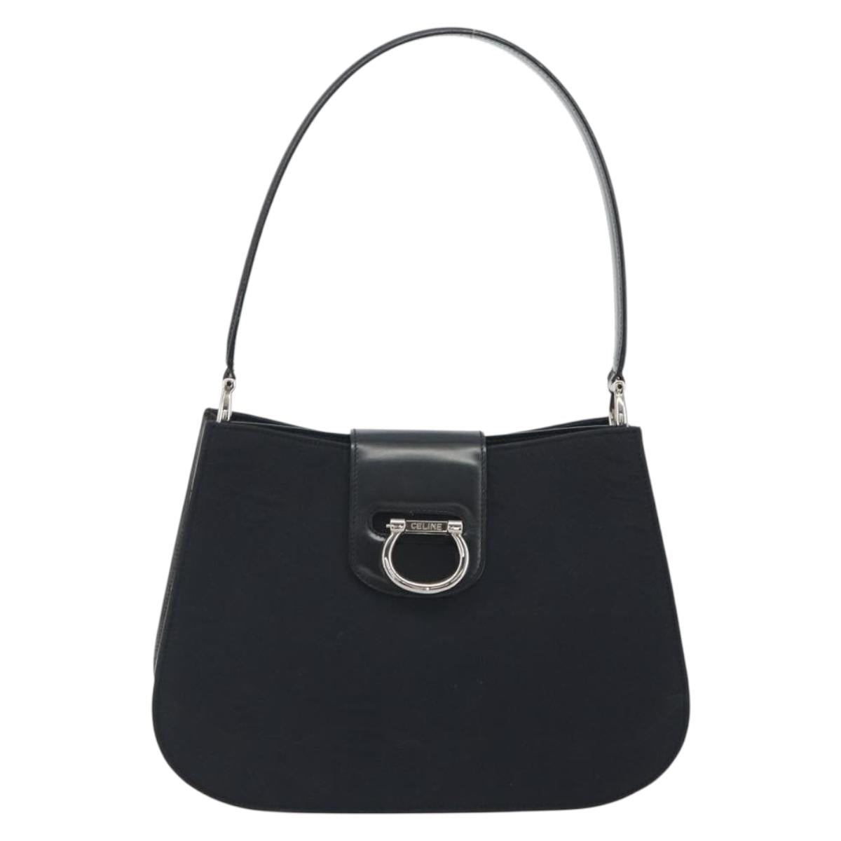 CELINE Shoulder Bag Canvas Black Silver Auth ep15292