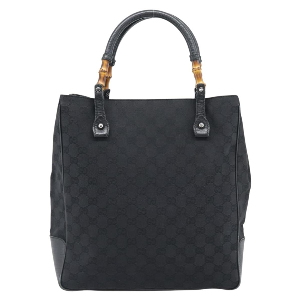 GUCCI GG Canvas Bamboo Hand Bag Black Silver 112530 Auth ep15294