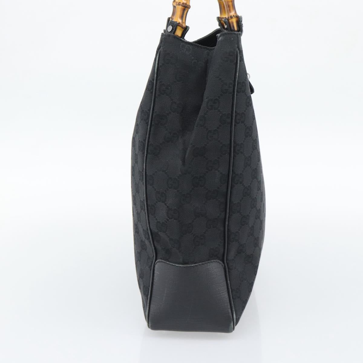 GUCCI GG Canvas Bamboo Hand Bag Black Silver 112530 Auth ep15294