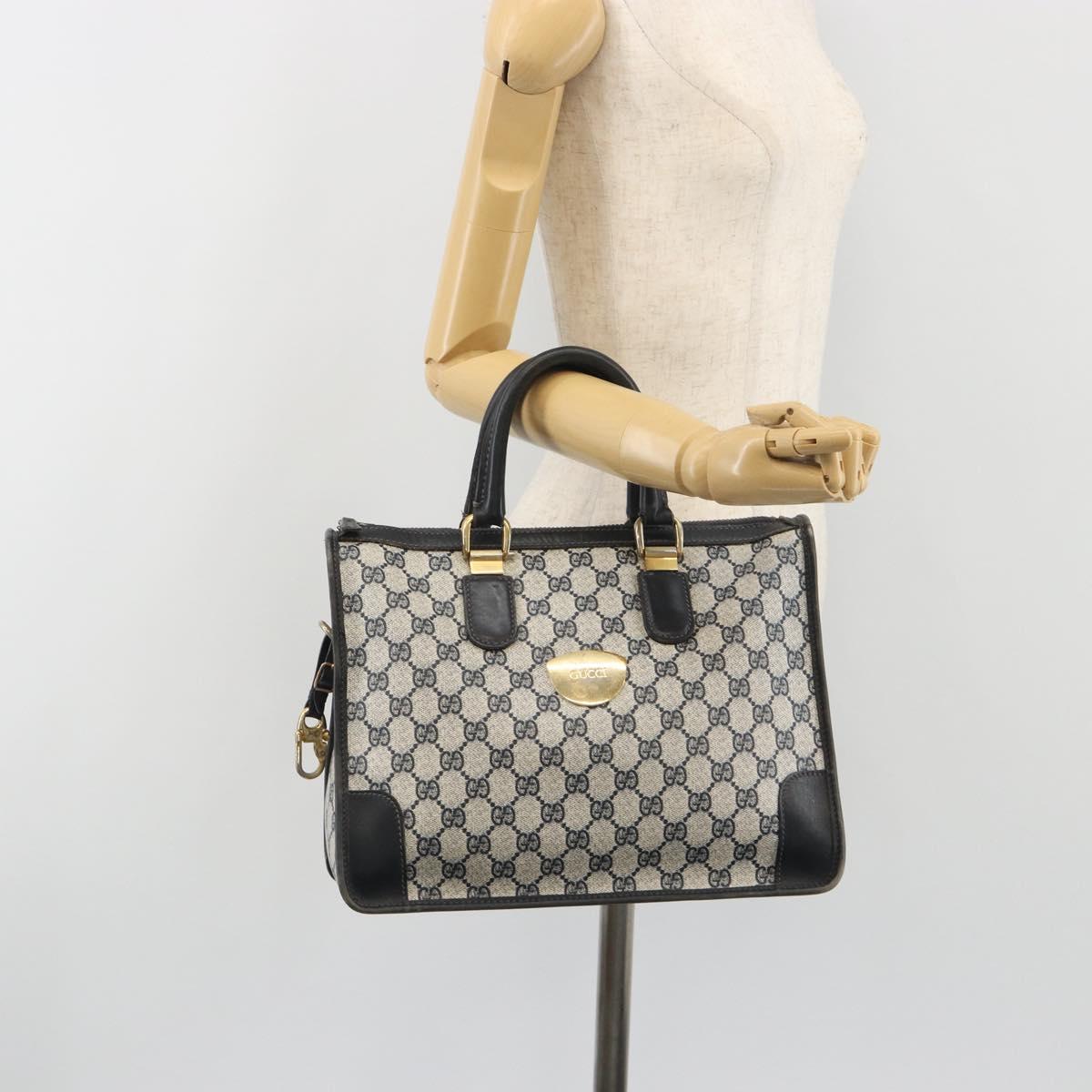 GUCCI GG Supreme Hand Bag PVC Leather Navy Gold Tone Auth ep15295