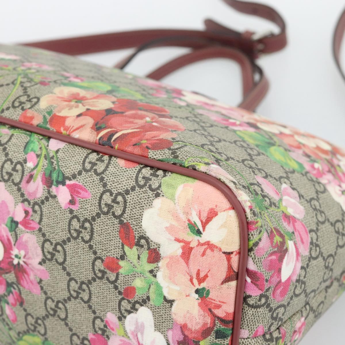 GUCCI GG Blooms Tote Bag PVC Leather 2way Beige Pink 410748 Auth ep15302A