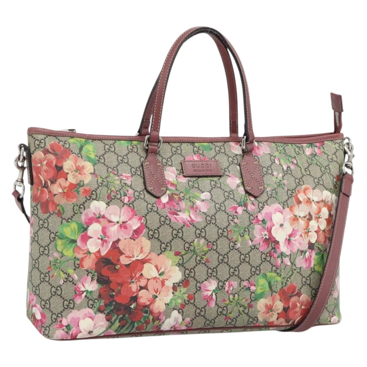 GUCCI GG Blooms Tote Bag PVC Leather 2way Beige Pink 410748 Auth ep15302A