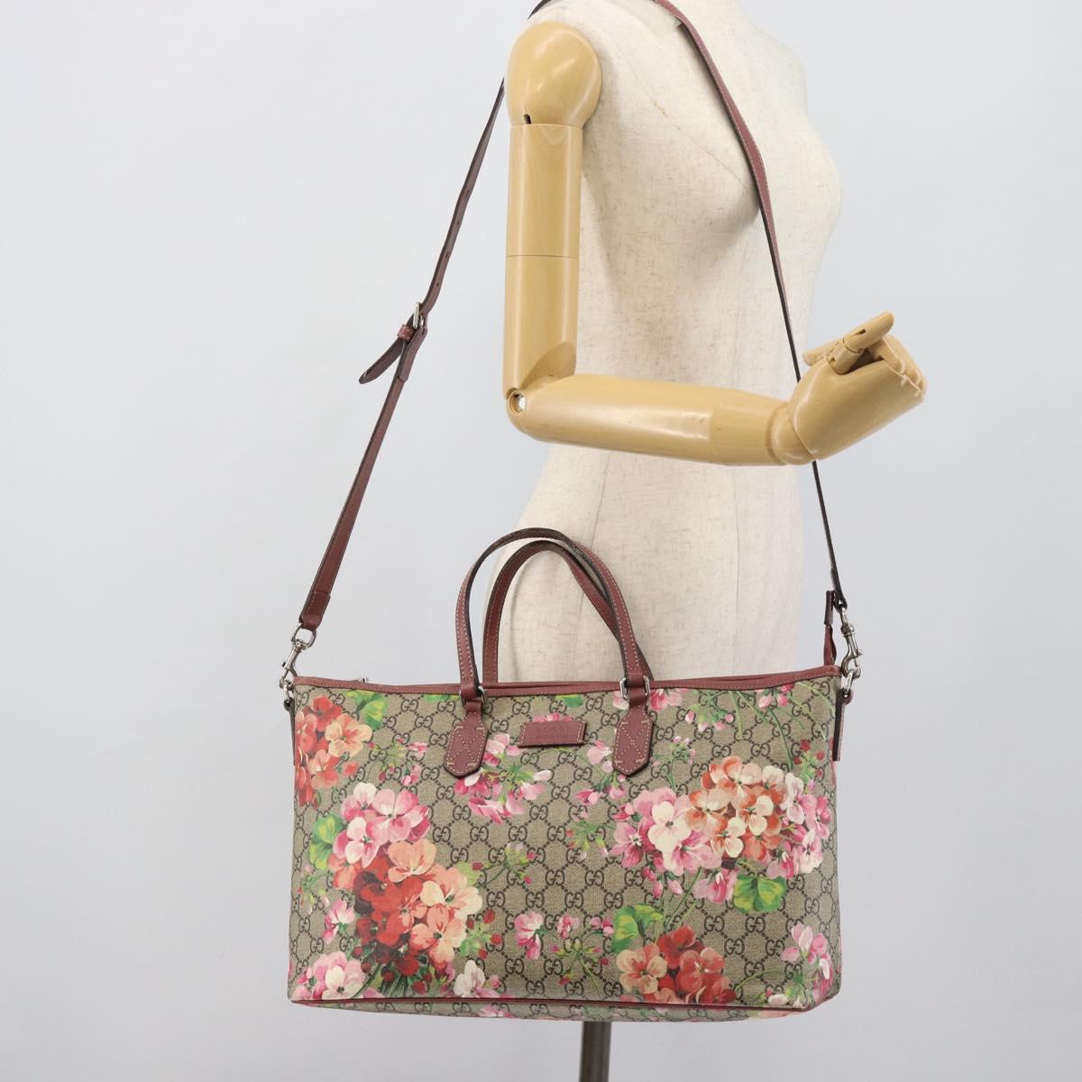 GUCCI GG Blooms Tote Bag PVC Leather 2way Beige Pink 410748 Auth ep15302A