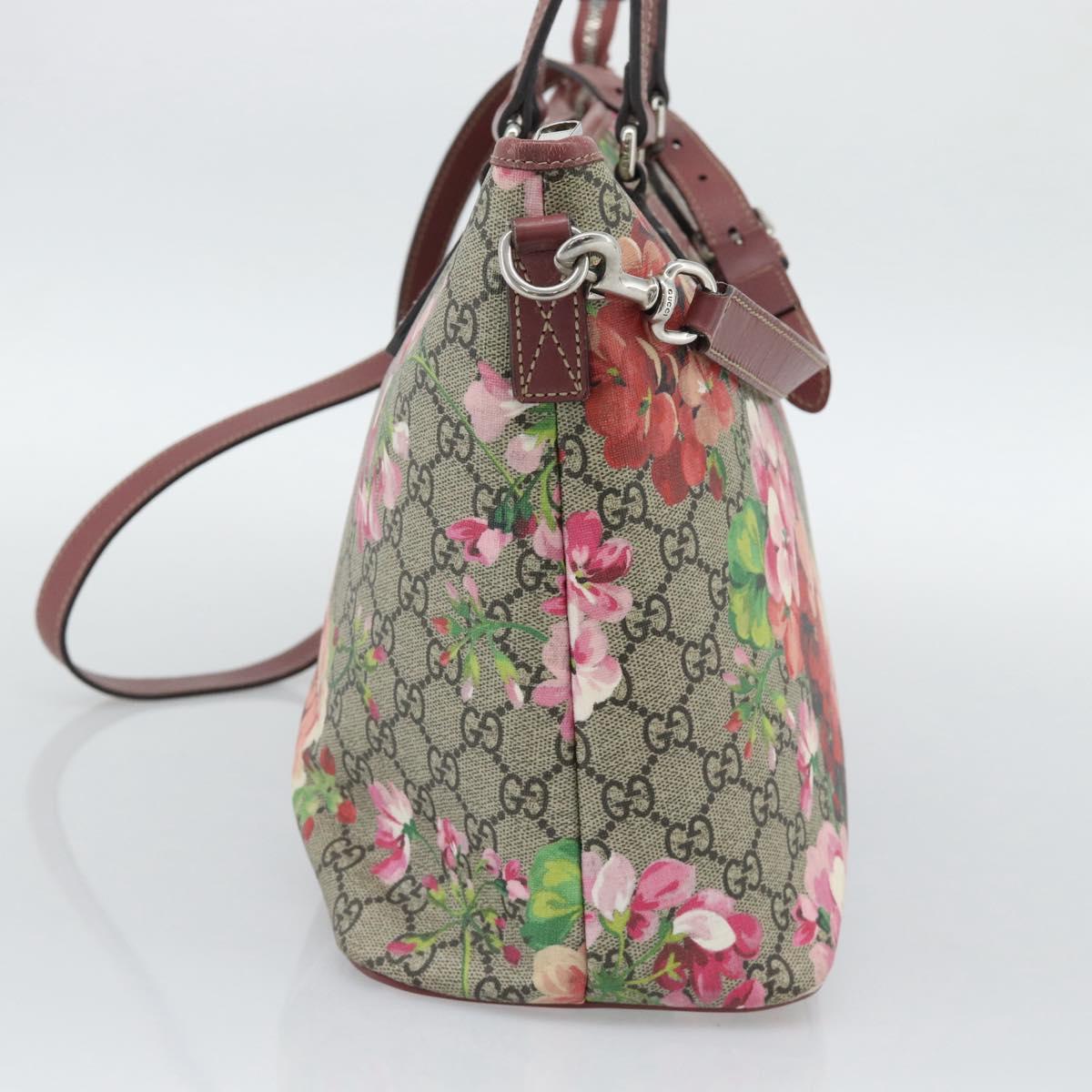 GUCCI GG Blooms Tote Bag PVC Leather 2way Beige Pink 410748 Auth ep15302A