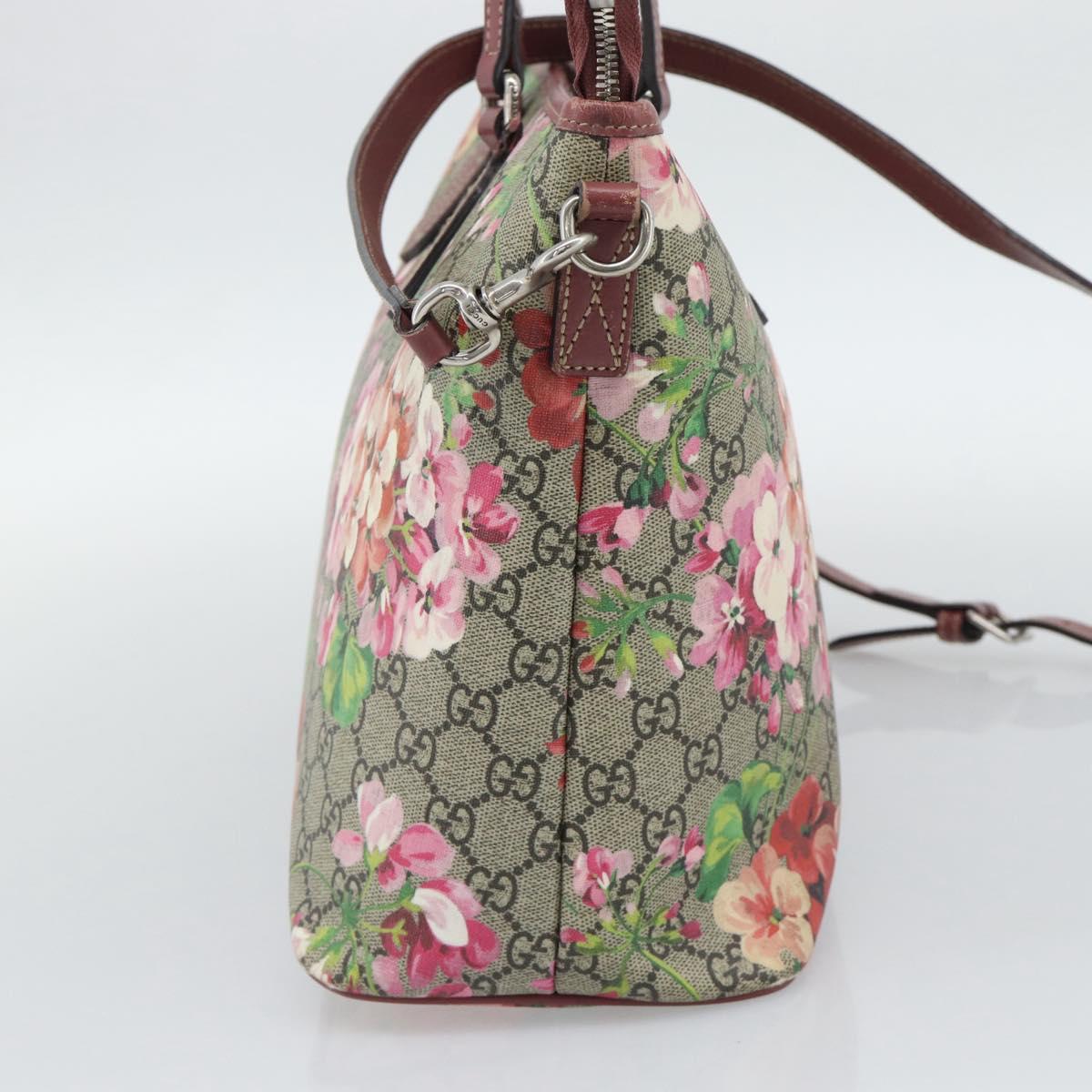 GUCCI GG Blooms Tote Bag PVC Leather 2way Beige Pink 410748 Auth ep15302A