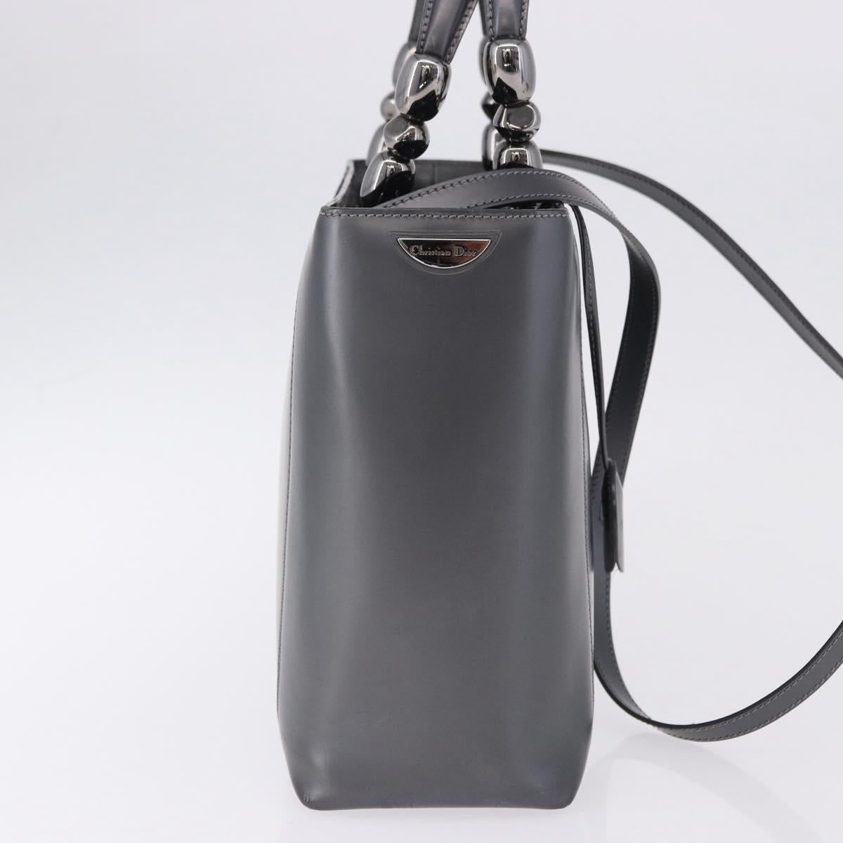 Christian Dior Maris Pearl Hand Bag Patent 2way Gray Silver Auth ep15303V