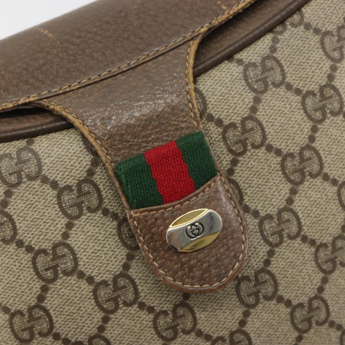 GUCCI GG Supreme Shoulder Bag PVC Leather Beige Gold Tone 10 02 056 Auth ep15307