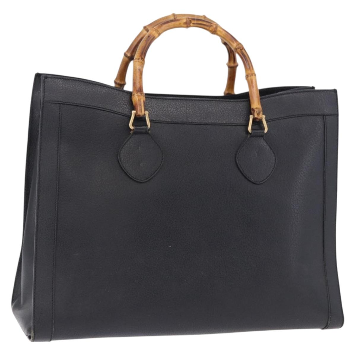 GUCCI Bamboo Hand Bag Leather Black Gold Tone 002 1186 0259 Auth ep15308