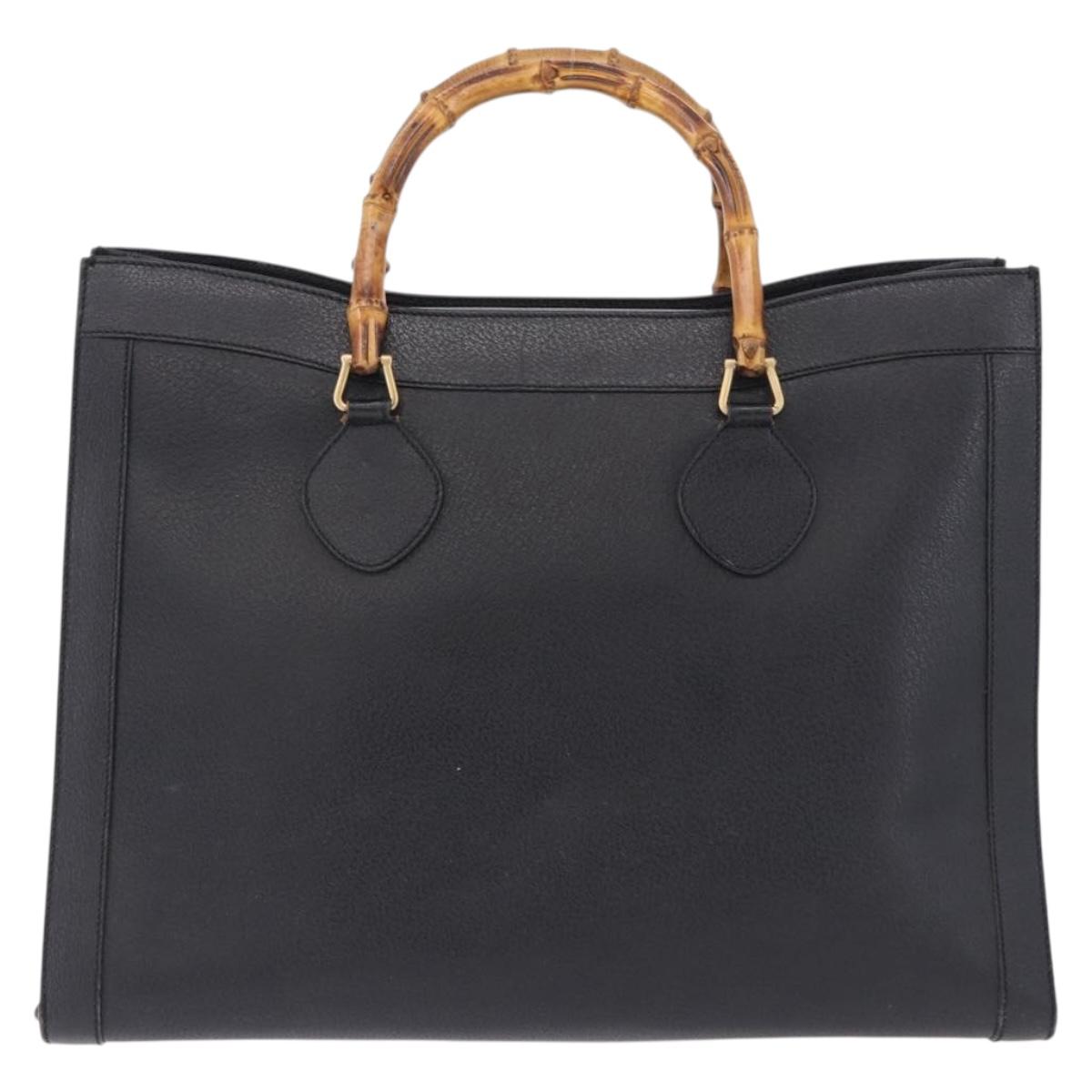 GUCCI Bamboo Hand Bag Leather Black Gold Tone 002 1186 0259 Auth ep15308