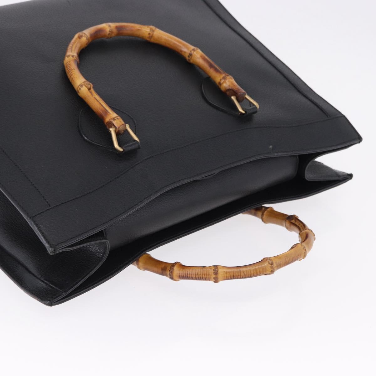 GUCCI Bamboo Hand Bag Leather Black Gold Tone 002 1186 0259 Auth ep15308