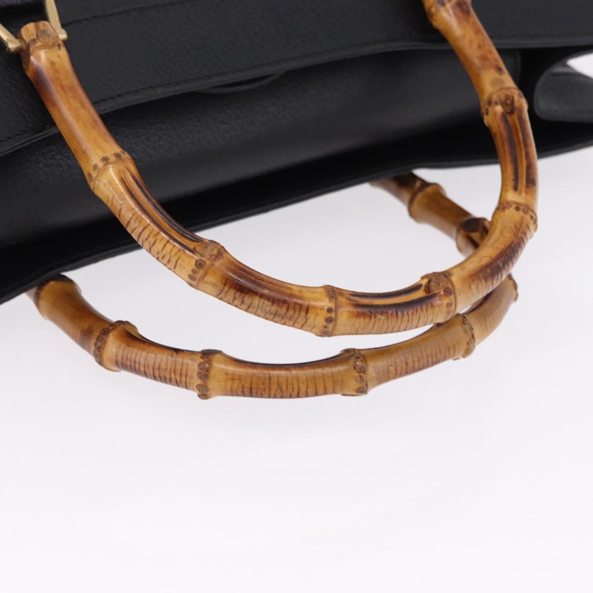 GUCCI Bamboo Hand Bag Leather Black Gold Tone 002 1186 0259 Auth ep15308