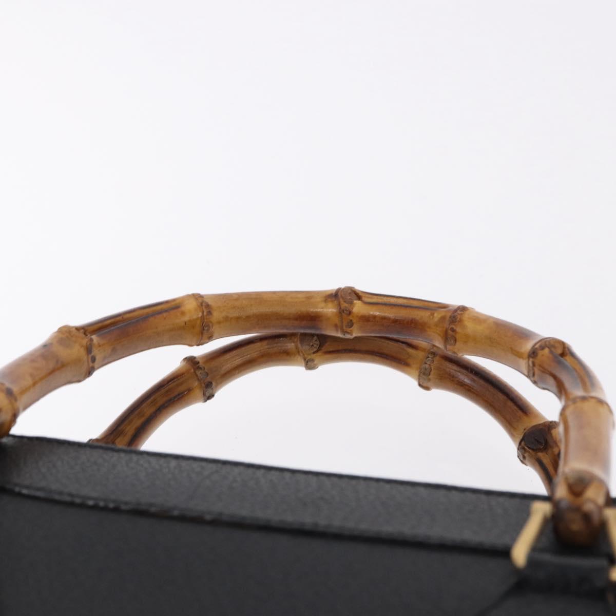 GUCCI Bamboo Hand Bag Leather Black Gold Tone 002 1186 0259 Auth ep15308