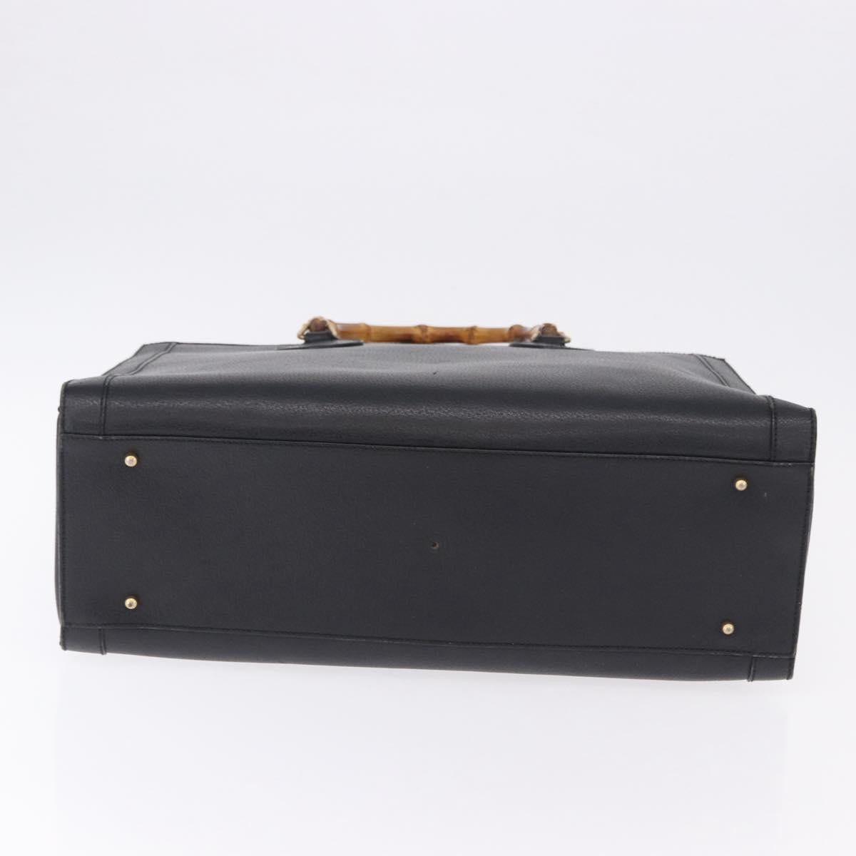 GUCCI Bamboo Hand Bag Leather Black Gold Tone 002 1186 0259 Auth ep15308