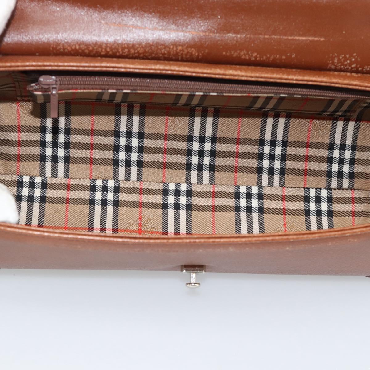 Burberrys Hand Bag Leather Brown Gold Tone Auth ep15309