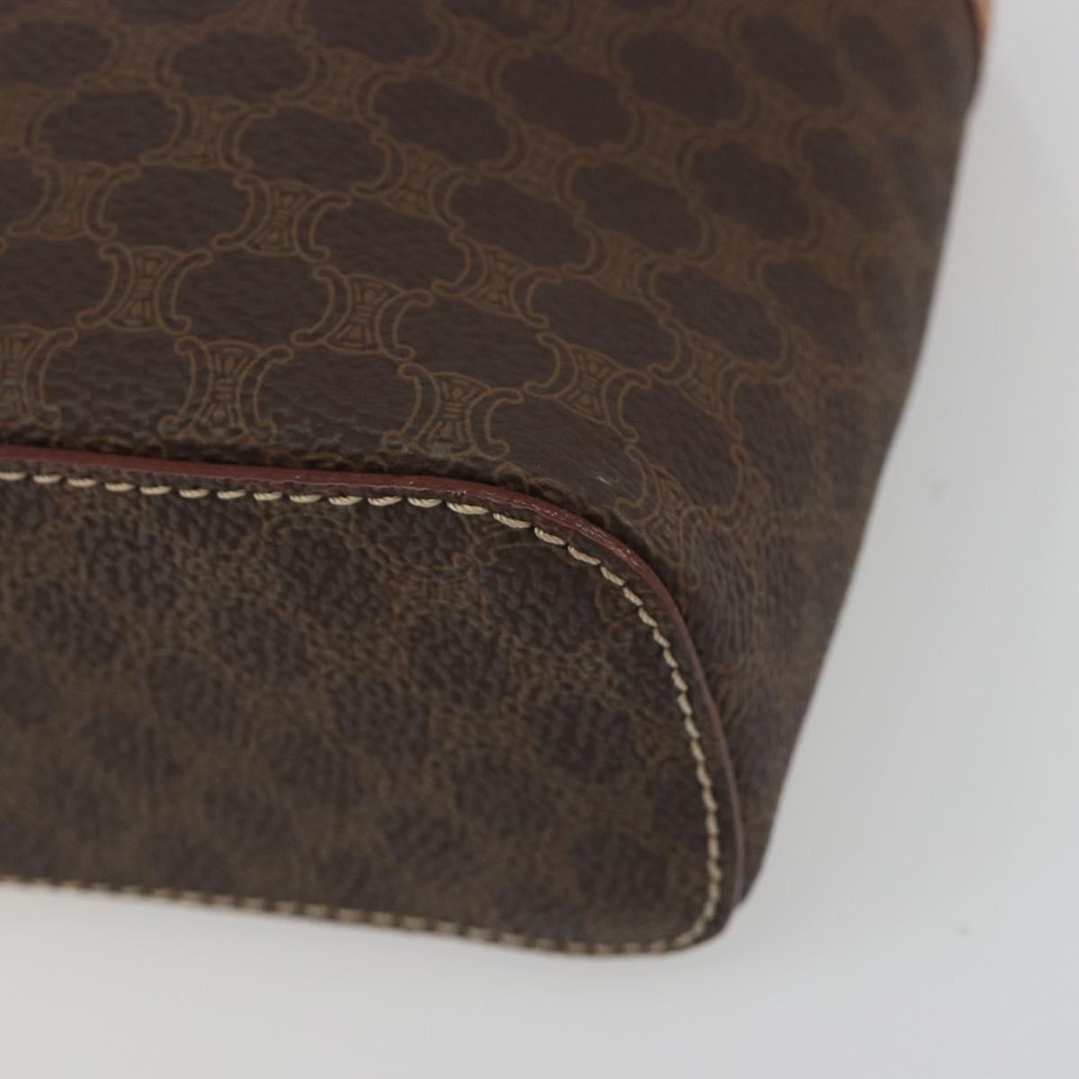CELINE Macadam Vanity Cosmetic Pouch PVC Leather Brown Gold Tone Auth ep15314A