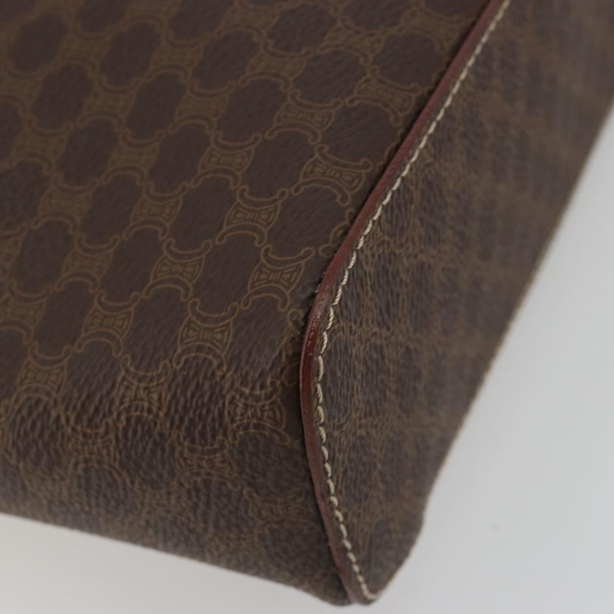 CELINE Macadam Vanity Cosmetic Pouch PVC Leather Brown Gold Tone Auth ep15314A