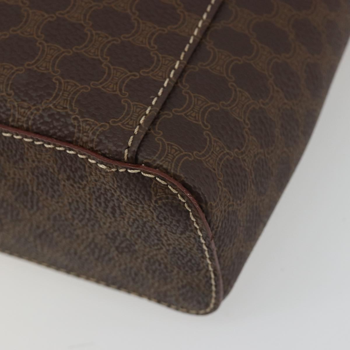 CELINE Macadam Vanity Cosmetic Pouch PVC Leather Brown Gold Tone Auth ep15314A