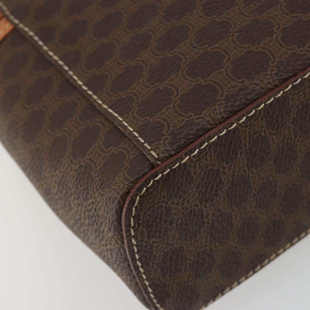 CELINE Macadam Vanity Cosmetic Pouch PVC Leather Brown Gold Tone Auth ep15314A