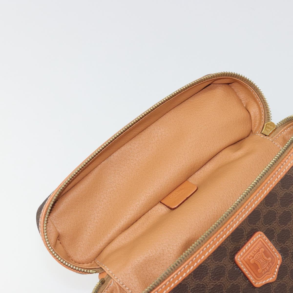 CELINE Macadam Vanity Cosmetic Pouch PVC Leather Brown Gold Tone Auth ep15314A