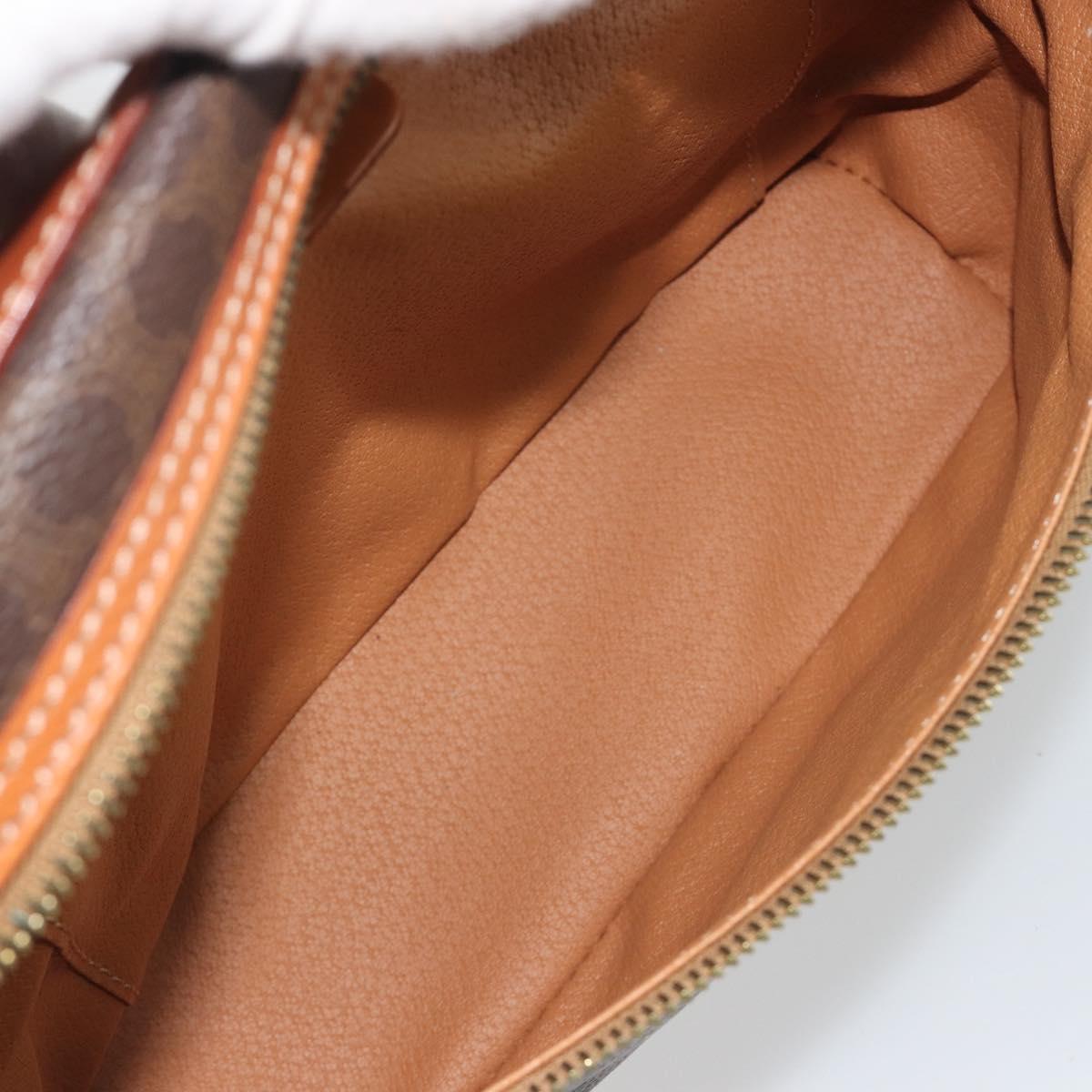 CELINE Macadam Vanity Cosmetic Pouch PVC Leather Brown Gold Tone Auth ep15314A