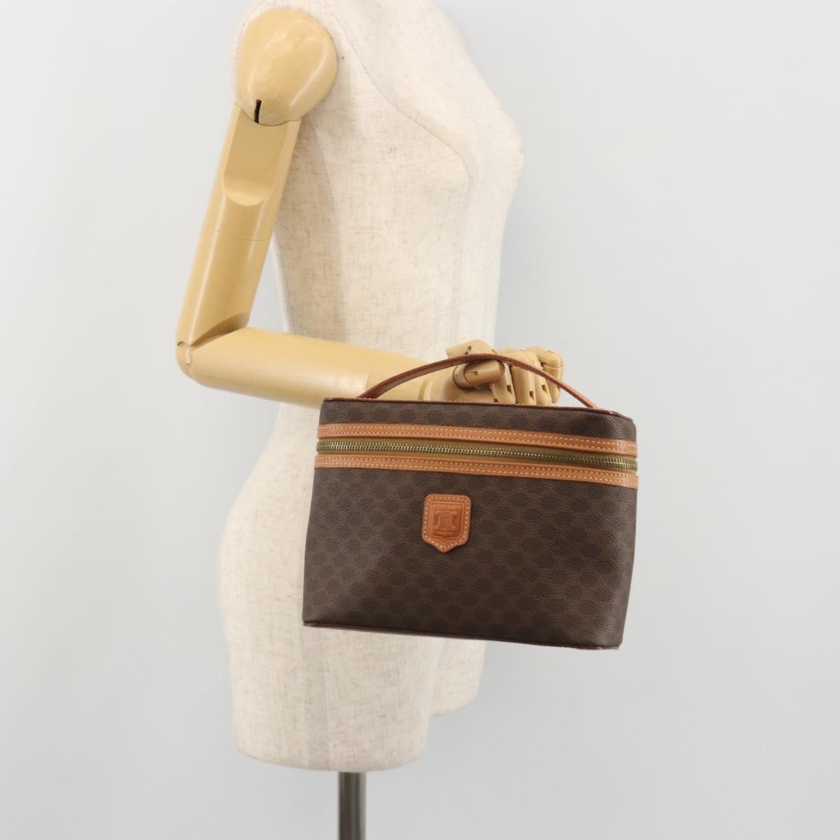 CELINE Macadam Vanity Cosmetic Pouch PVC Leather Brown Gold Tone Auth ep15314A