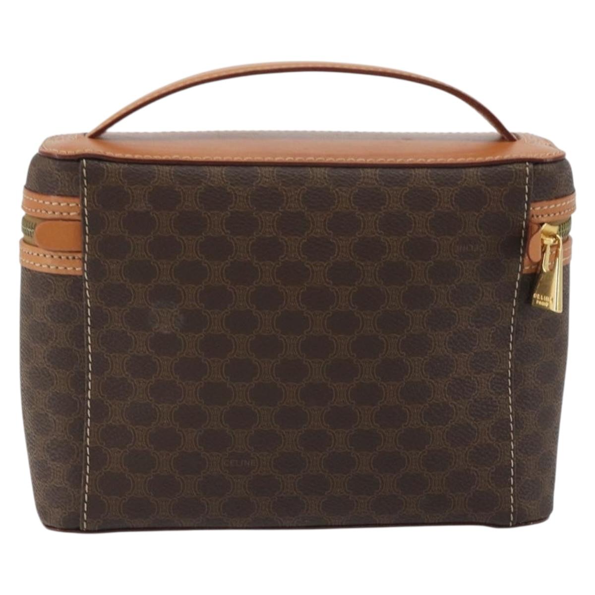 CELINE Macadam Vanity Cosmetic Pouch PVC Leather Brown Gold Tone Auth ep15314A