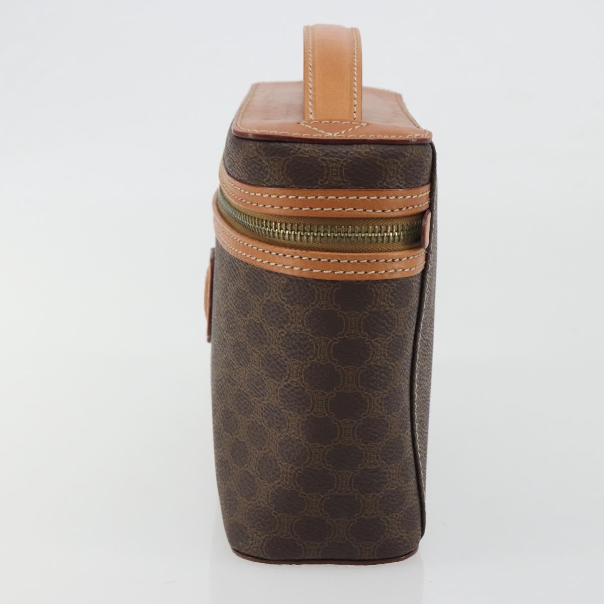 CELINE Macadam Vanity Cosmetic Pouch PVC Leather Brown Gold Tone Auth ep15314A