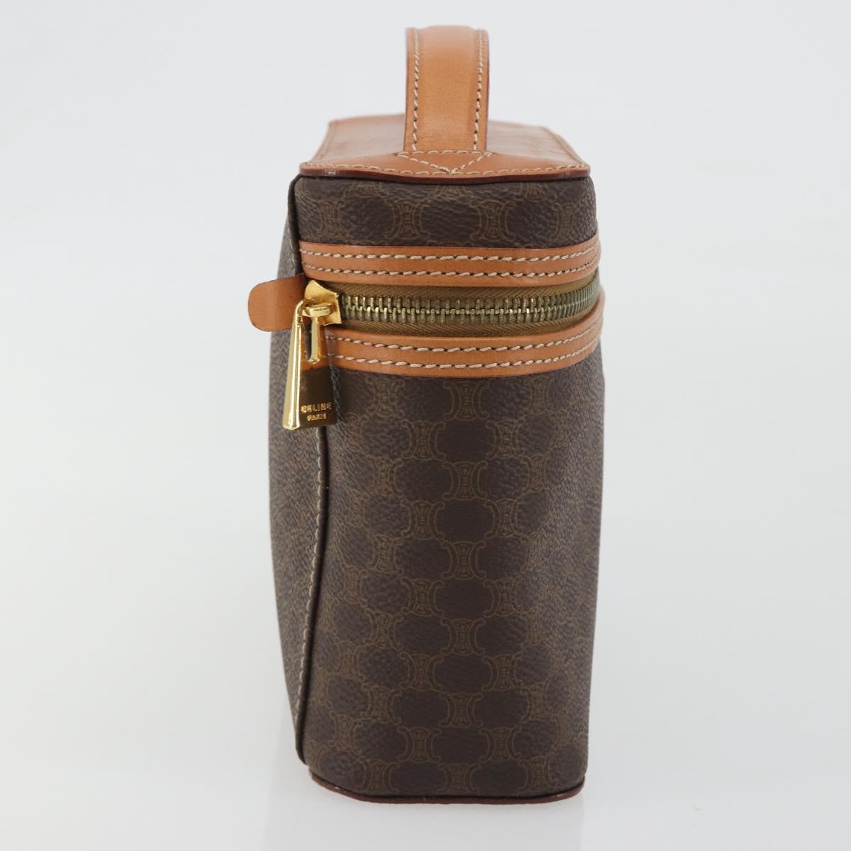 CELINE Macadam Vanity Cosmetic Pouch PVC Leather Brown Gold Tone Auth ep15314A
