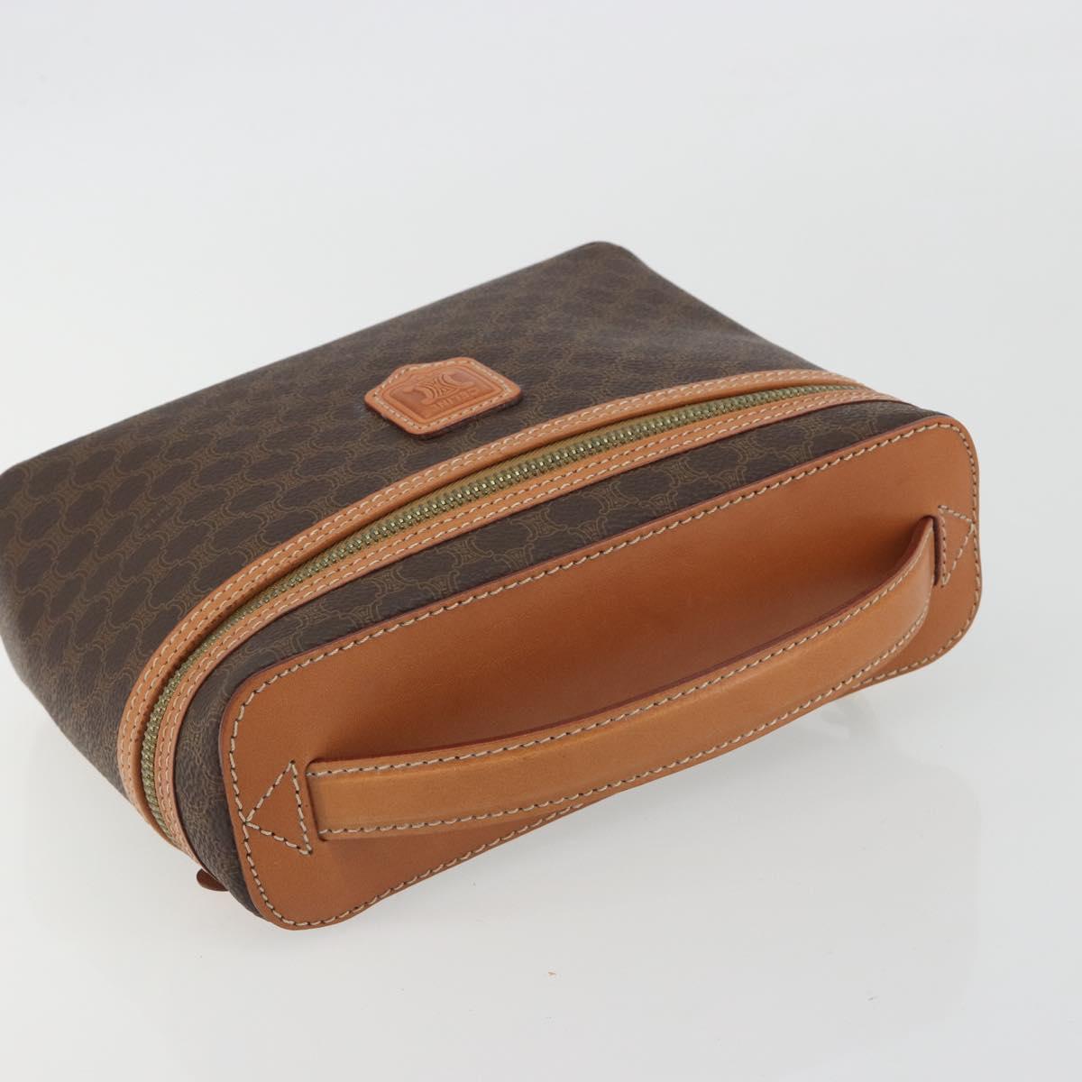 CELINE Macadam Vanity Cosmetic Pouch PVC Leather Brown Gold Tone Auth ep15314A