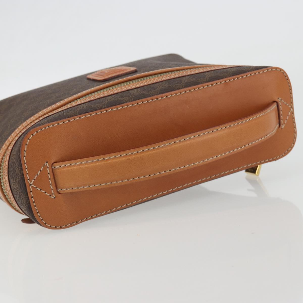 CELINE Macadam Vanity Cosmetic Pouch PVC Leather Brown Gold Tone Auth ep15314A