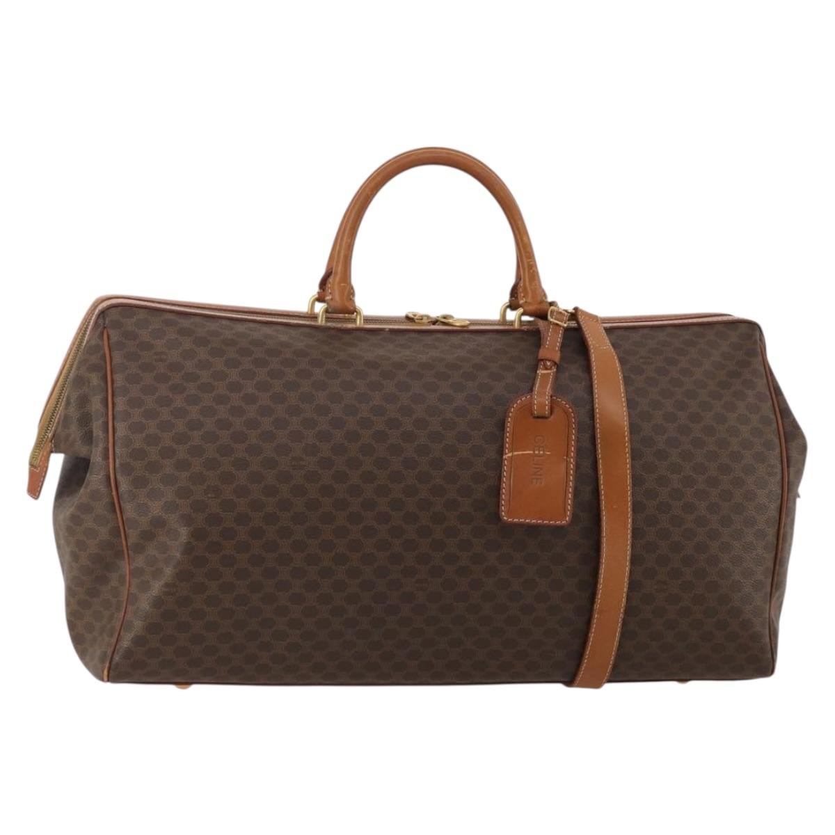 CELINE Macadam Boston Bag PVC Leather 2way Brown Gold Tone Auth ep15316
