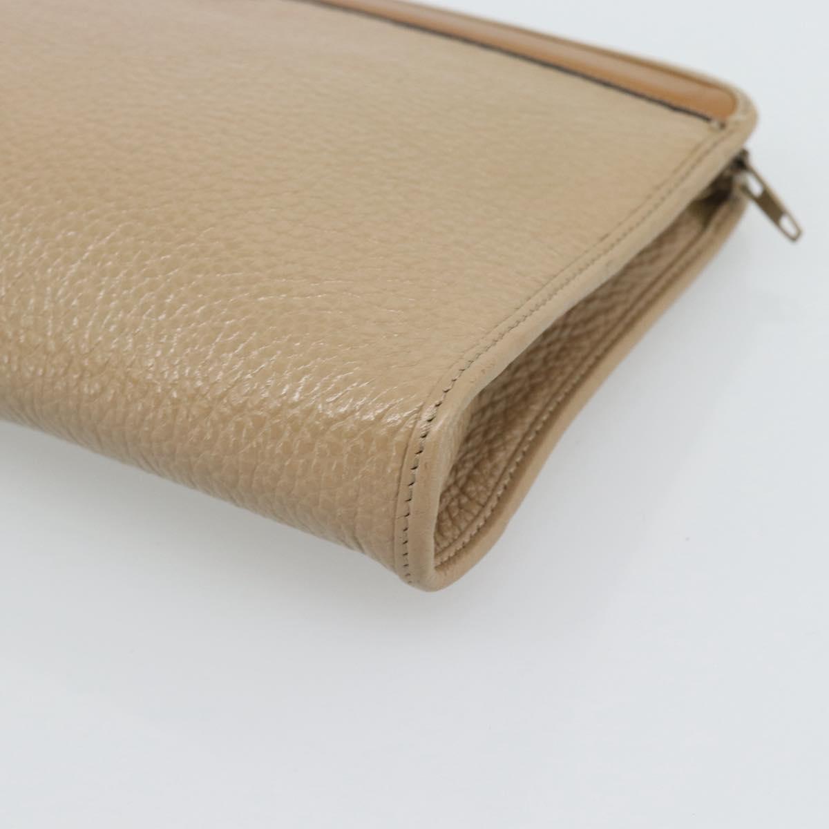 Christian Dior Clutch Bag Leather Beige Gold Tone Auth ep15317