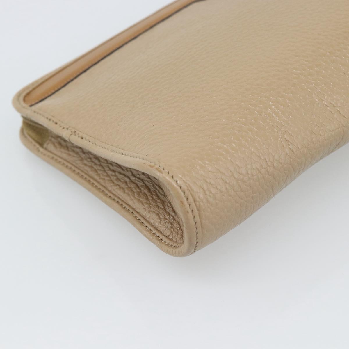 Christian Dior Clutch Bag Leather Beige Gold Tone Auth ep15317