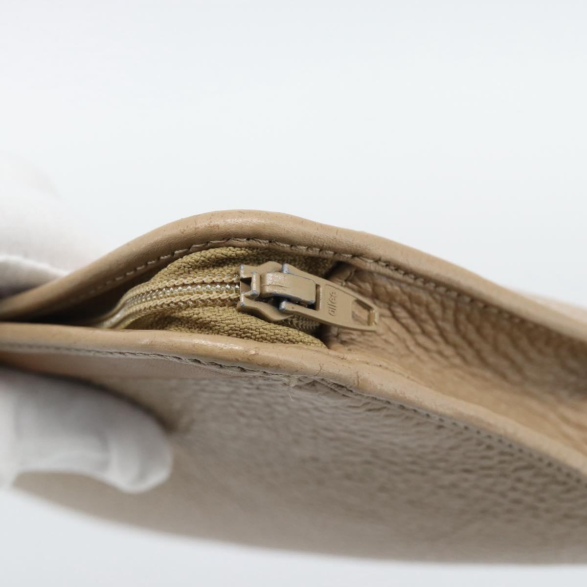 Christian Dior Clutch Bag Leather Beige Gold Tone Auth ep15317