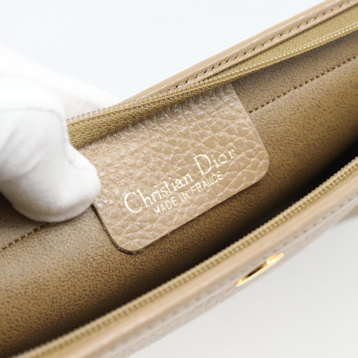 Christian Dior Clutch Bag Leather Beige Gold Tone Auth ep15317