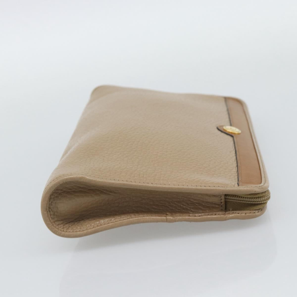 Christian Dior Clutch Bag Leather Beige Gold Tone Auth ep15317