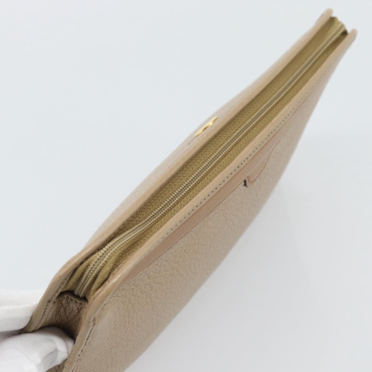 Christian Dior Clutch Bag Leather Beige Gold Tone Auth ep15317