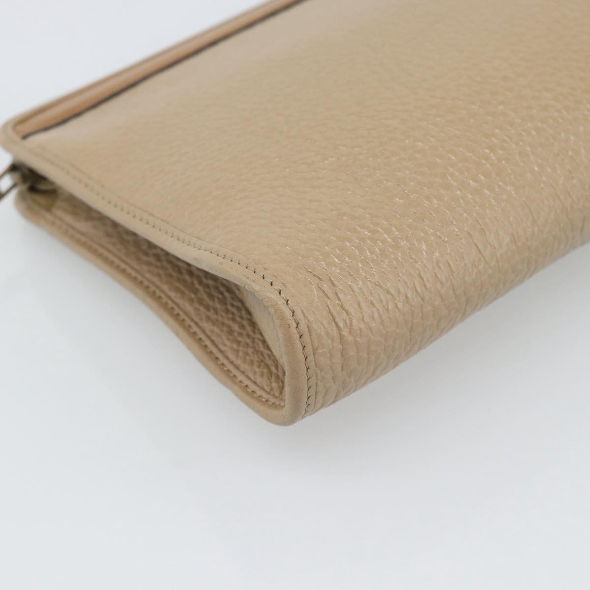 Christian Dior Clutch Bag Leather Beige Gold Tone Auth ep15317