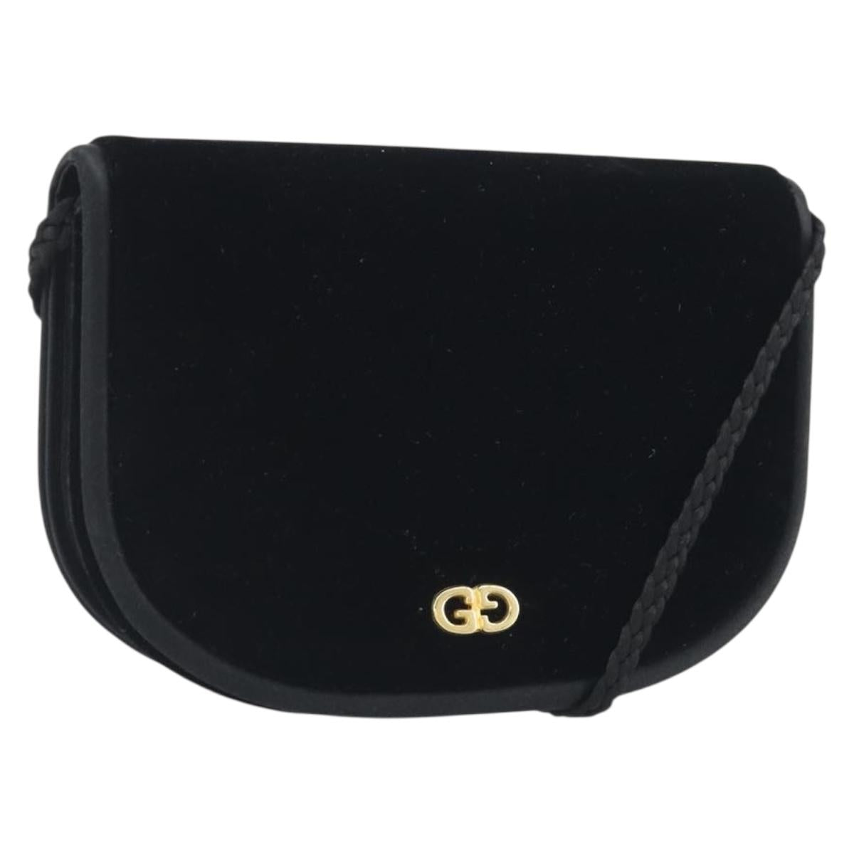 GUCCI Shoulder Bag Velor Black Gold Tone Auth ep15318