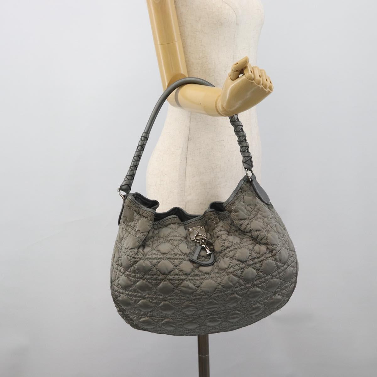 Christian Dior Canage Shoulder Bag Nylon Gray Silver Auth ep15322