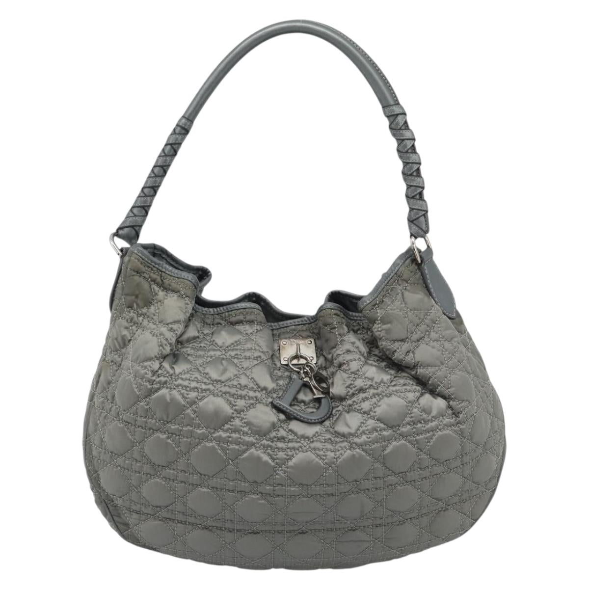 Christian Dior Canage Shoulder Bag Nylon Gray Silver Auth ep15322