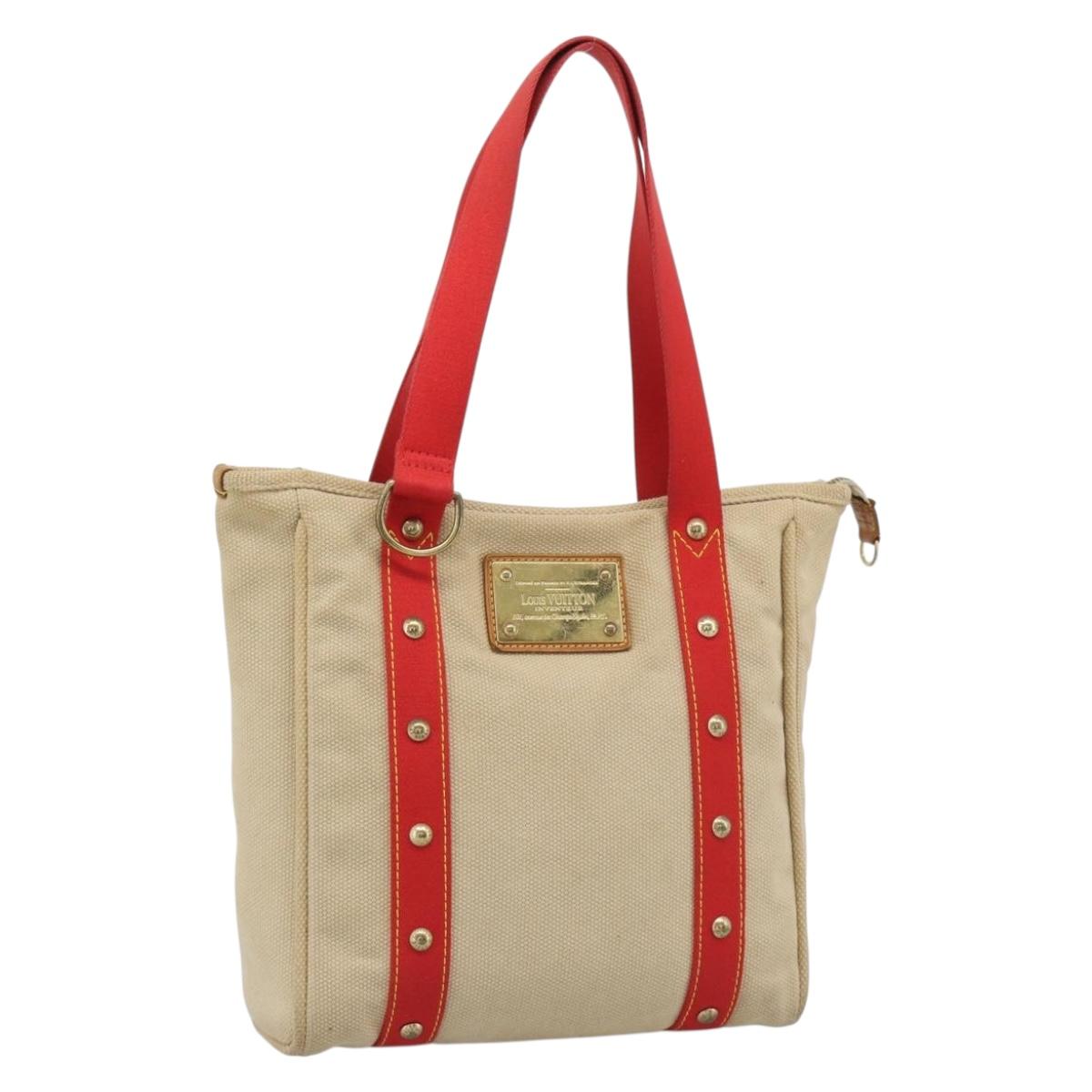 LOUIS VUITTON Antigua Cabas MM Tote Bag Beige Red M40035 LV Auth ep15323