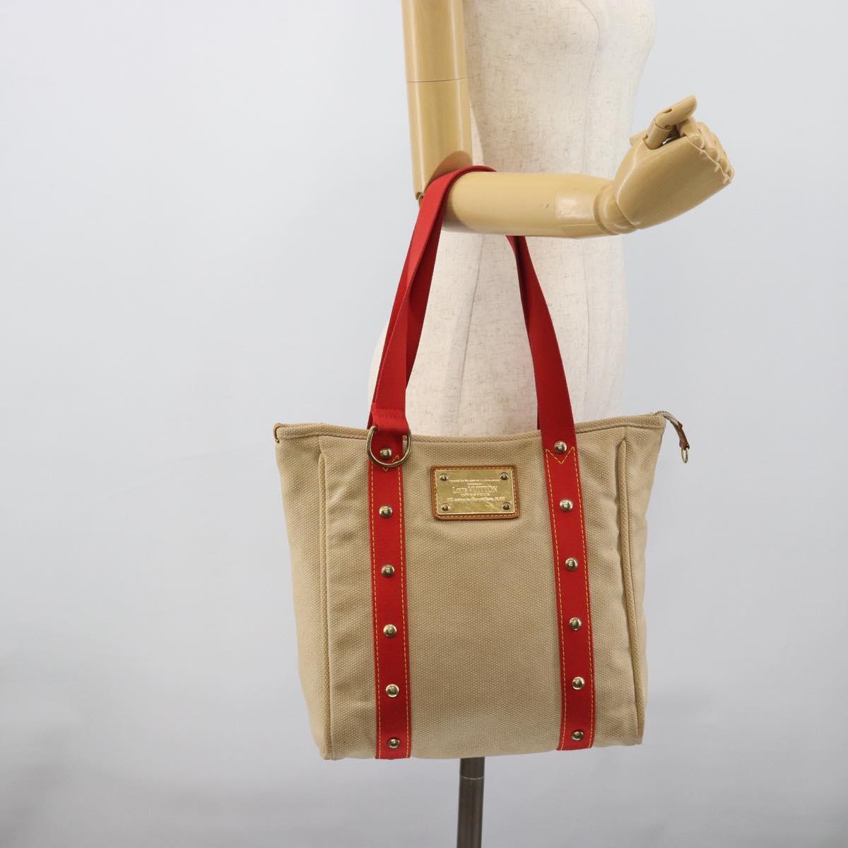 LOUIS VUITTON Antigua Cabas MM Tote Bag Beige Red M40035 LV Auth ep15323