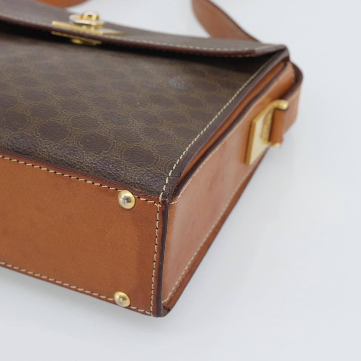 CELINE Macadam Shoulder Bag PVC Leather Brown Gold Tone Auth ep15326