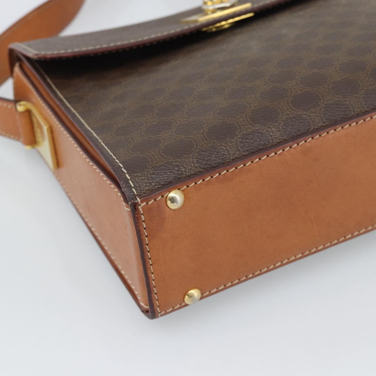 CELINE Macadam Shoulder Bag PVC Leather Brown Gold Tone Auth ep15326